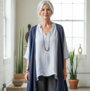 M Made in Italy grey 100% linen oversized top size M
